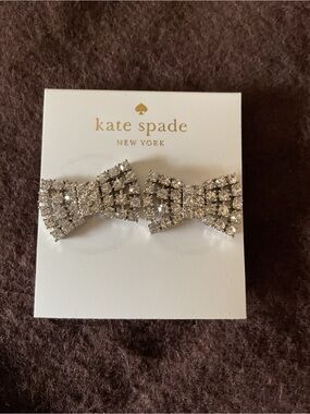 kate spade Silver Clear Crystal Bow Stud Earrings